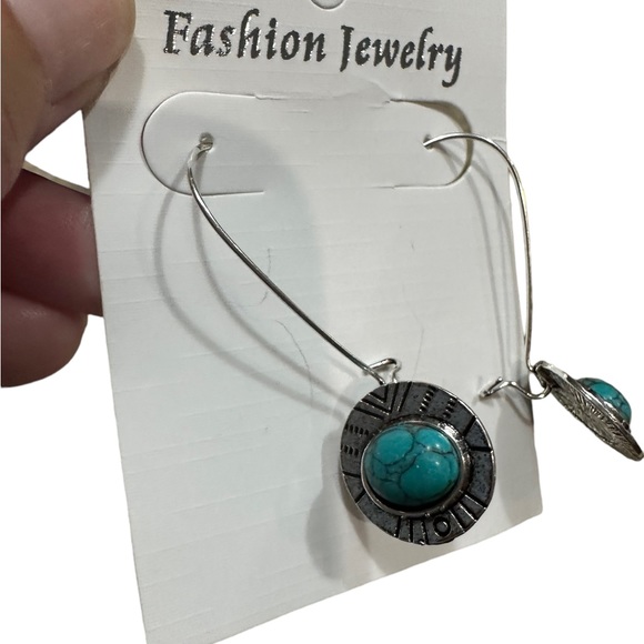 Boho Silver and Turquoise Drop Style Earrings - Picture 3 of 6